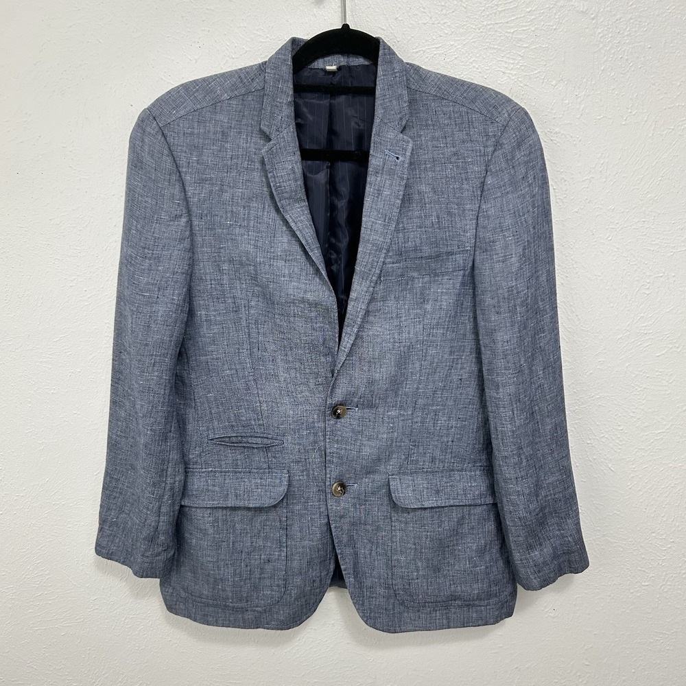Murano Baird McNutt Blazer Jacket Mens Small Blue Linen Slim Fit Single Breasted